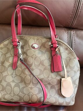 Coach Signature Dome Satchel with Red Trim